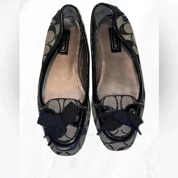 Coach print stylish casual ballerina bow detail black silver slippers flats 6.5 - Picture 1 of 4